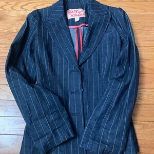 Evisu Donna Women's Dark Blue Pinstripe Blazer